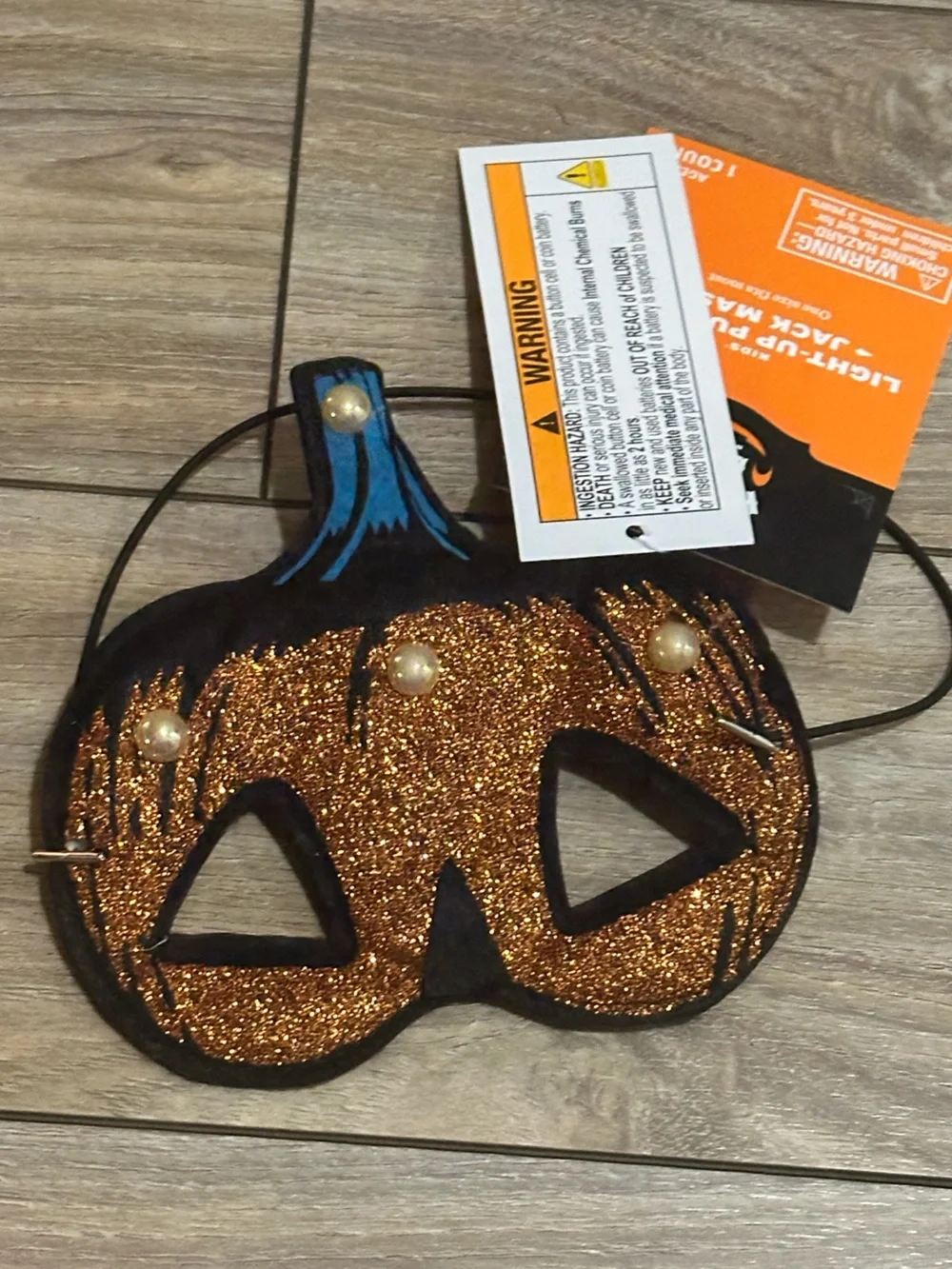Kids light up Glitter Pumpkin Eye Mask - Orange & Black Halloween Accessory